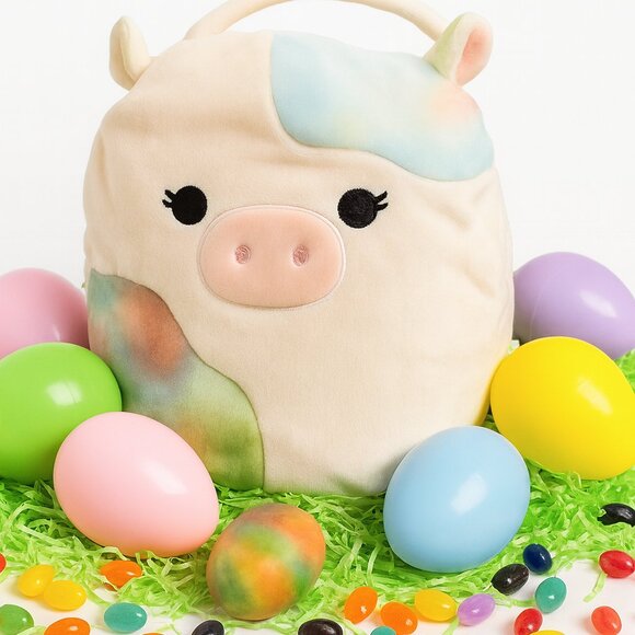 Squishmallow 12" Candess Cow Pastel Soft Easter Basket Pail Spring Plush NWT - Picture 1 of 10